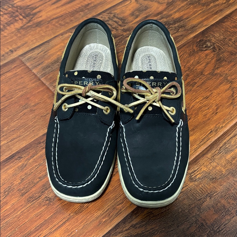 Sperry Women Top-Sider Black Gold Dot Leather Boat Shoe Sz 8.5 - Picture 2 of 8
